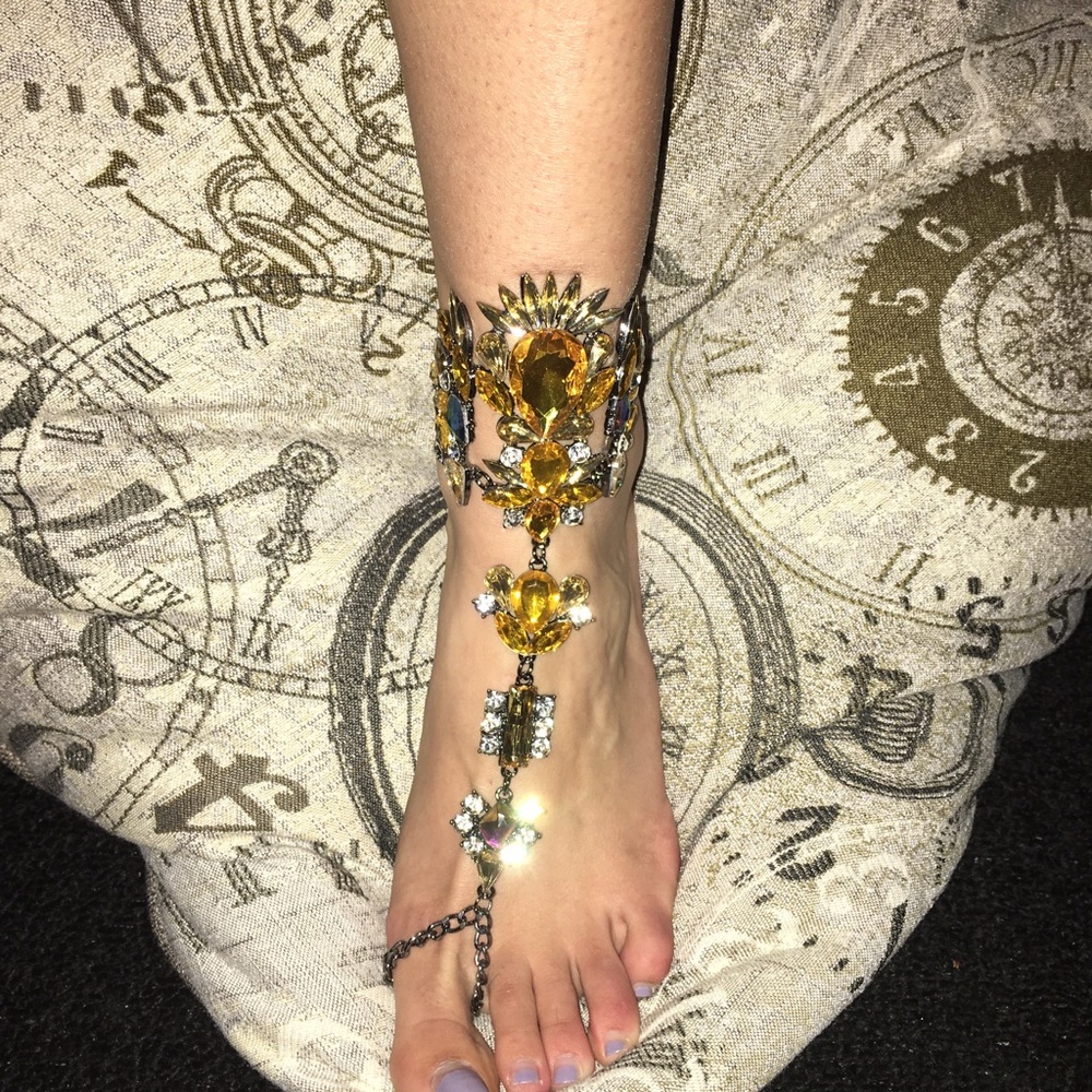 Boho bohemian ankle hand bracelet barefoot sandal - Picture 4 of 7