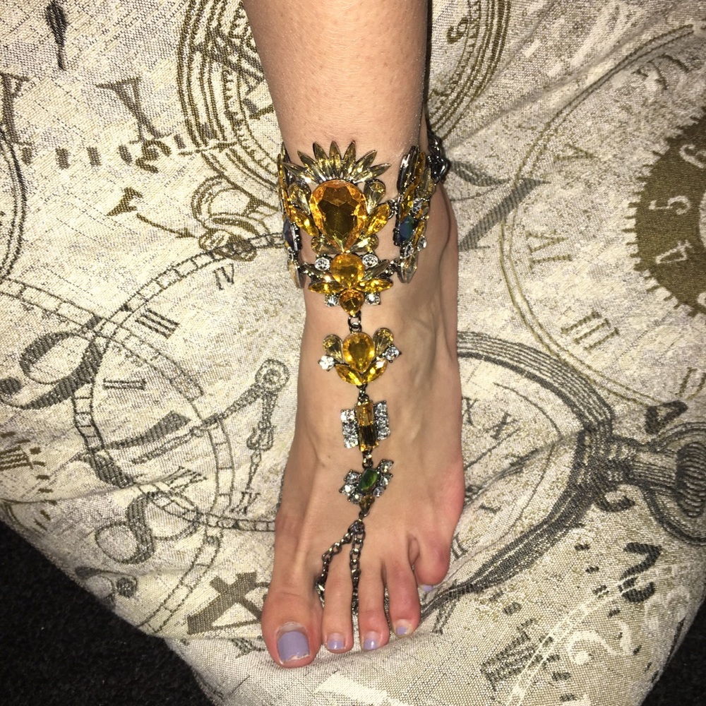 Boho bohemian ankle hand bracelet barefoot sandal - Picture 2 of 7