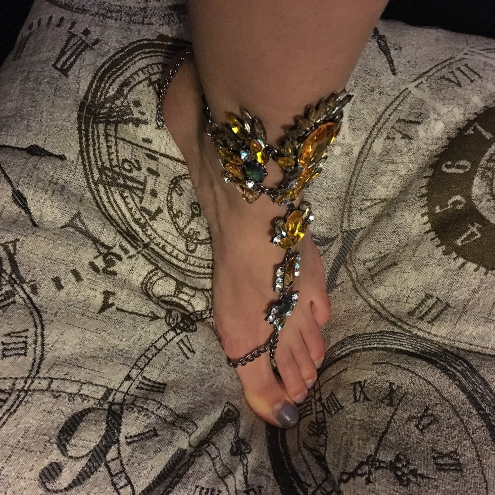 Boho bohemian ankle hand bracelet barefoot sandal - Picture 5 of 7
