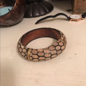 Patterned wood bracelet with gold