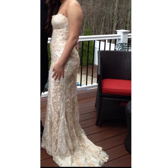 Jovani Strapless Lace Champagne Prom Dress - Picture 2 of 2