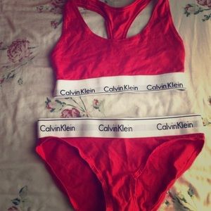 Calvin Klein red underwear and sports bra set