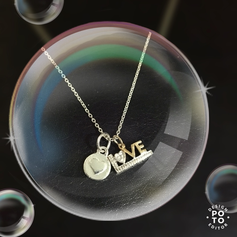 Sterling Silver Necklace w/ Heart and Love pendant