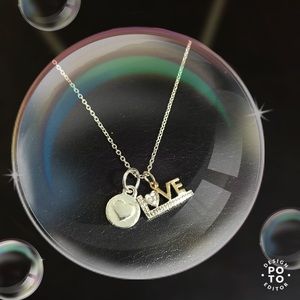 Sterling Silver Necklace w/ Heart and Love pendant