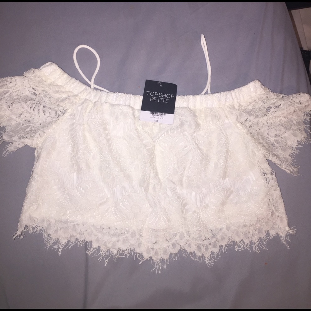 Topshop Sz4 Ivory Off-the-shoulder Lacy Crop Top