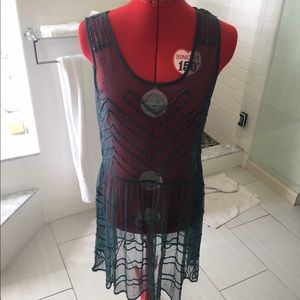 Free People sheer teal beaded dress