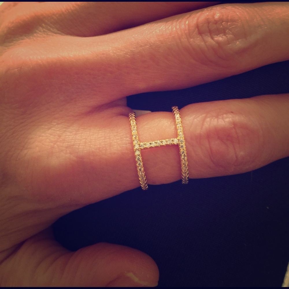 18K Yellow Gold Filled CZ Art Deco ring