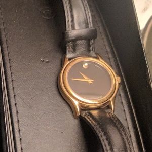MOVADO GOLD/BLACK LEATHER WATCH