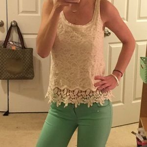 NWOT Cream lacy tank top - PERFECT for Summer