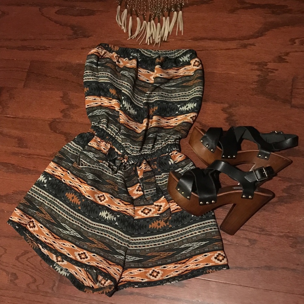 aztec print strapless romper