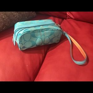 Aqua Blue Coach Wristlet