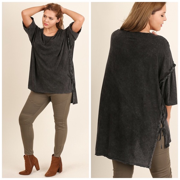 plus size distressed lace up top - Picture 2 of 5