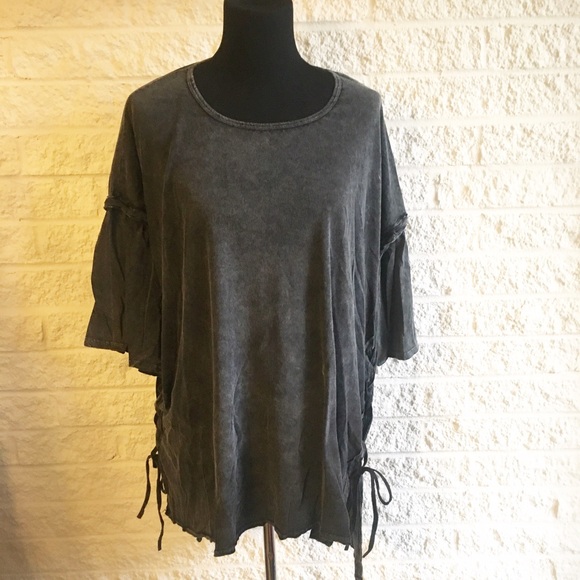 plus size distressed lace up top - Picture 3 of 5