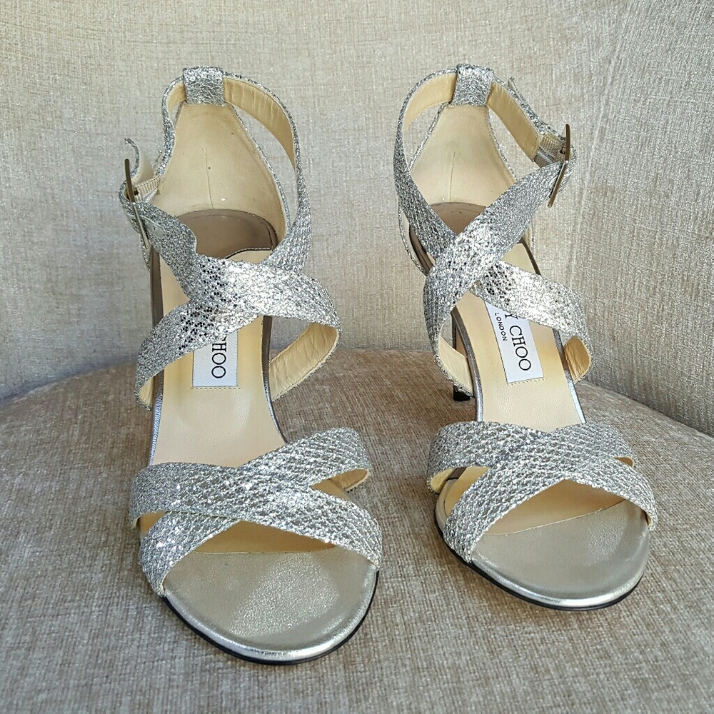 NIB Jimmy Choo Silver Glitter Louise Sandals