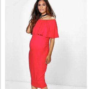 Off the shoulder red maternity dress