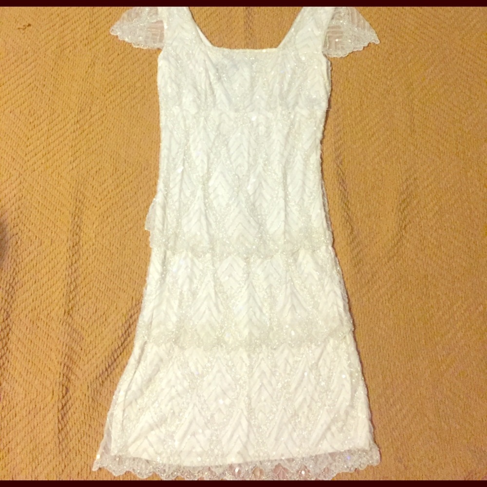 White 60's beaded dress