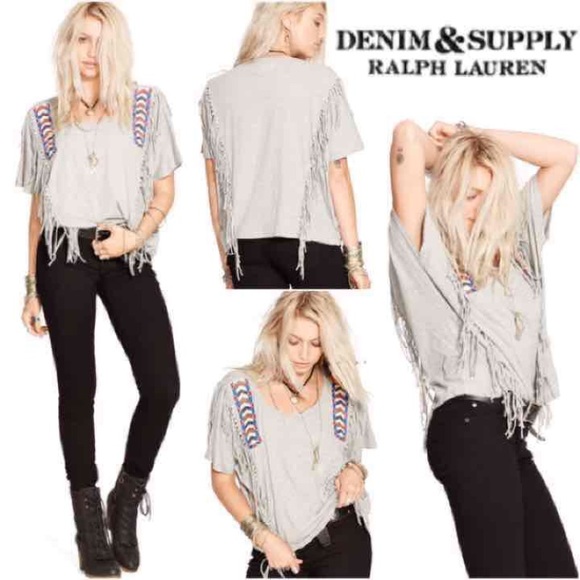 NWT Denim & Supply Southwest Beaded Fringe Tee - Picture 2 of 4