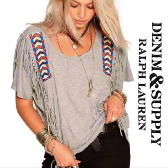 NWT Denim & Supply Southwest Beaded Fringe Tee - Picture 3 of 4