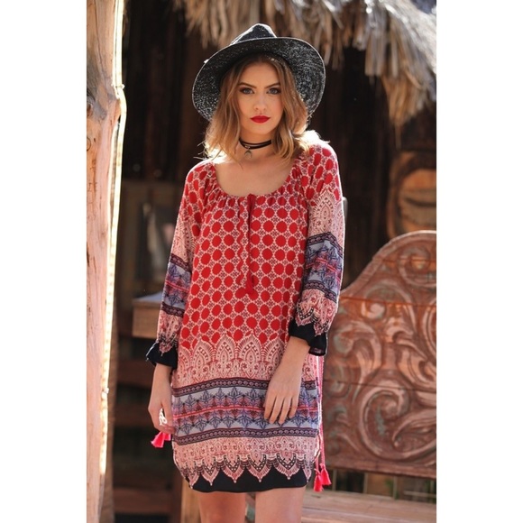 🌸Crimson Red Vintage Print Slip Dress - Picture 2 of 6