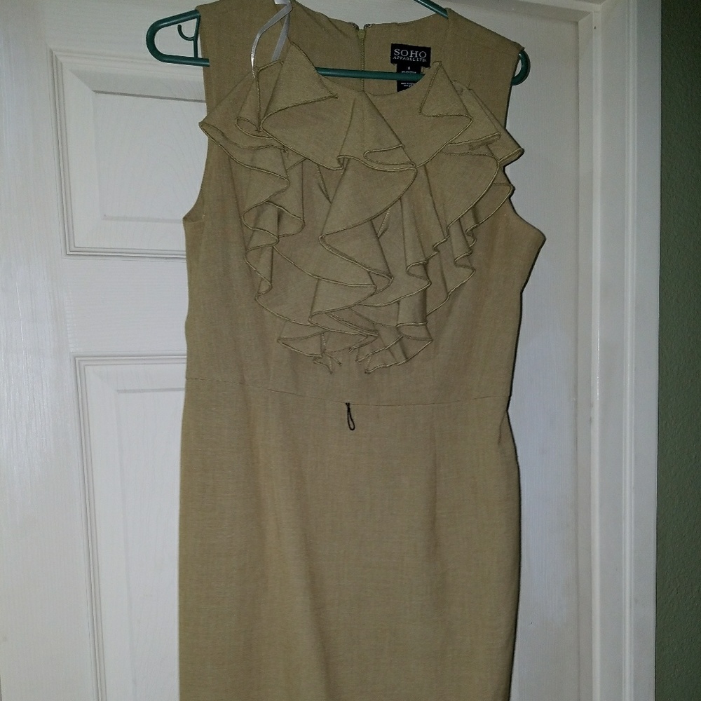 Ruffle neck fitted pencil dress