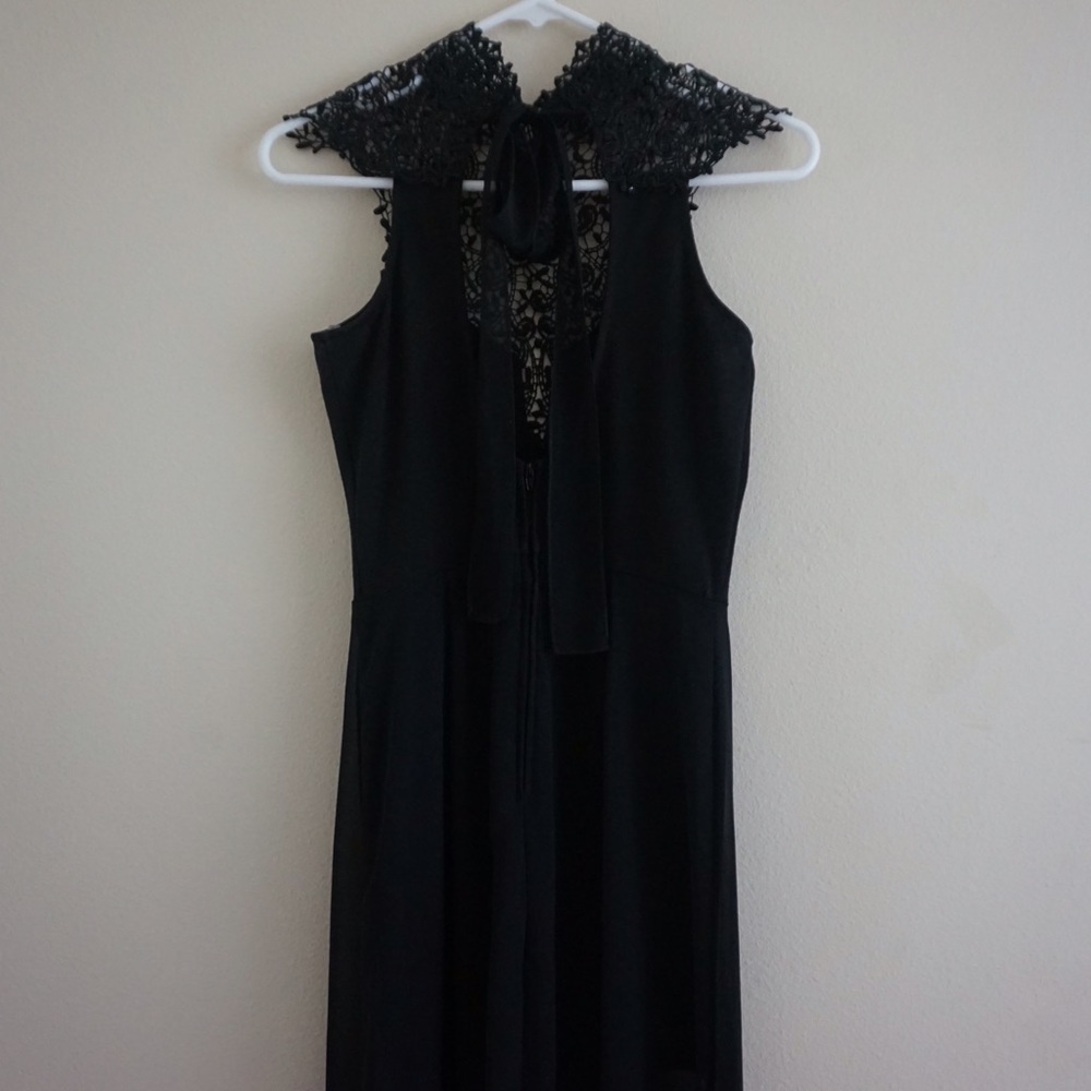 Long black high neck dress with slits