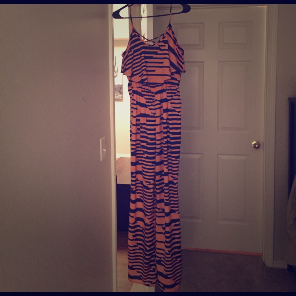 Printed Peach and Blue Jumpsuit