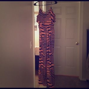 Printed Peach and Blue Jumpsuit