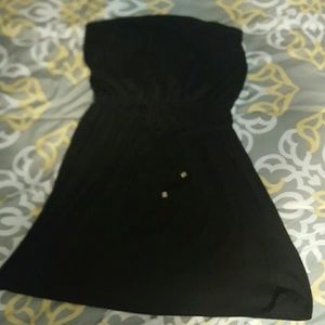 Black cotton strapless dress
