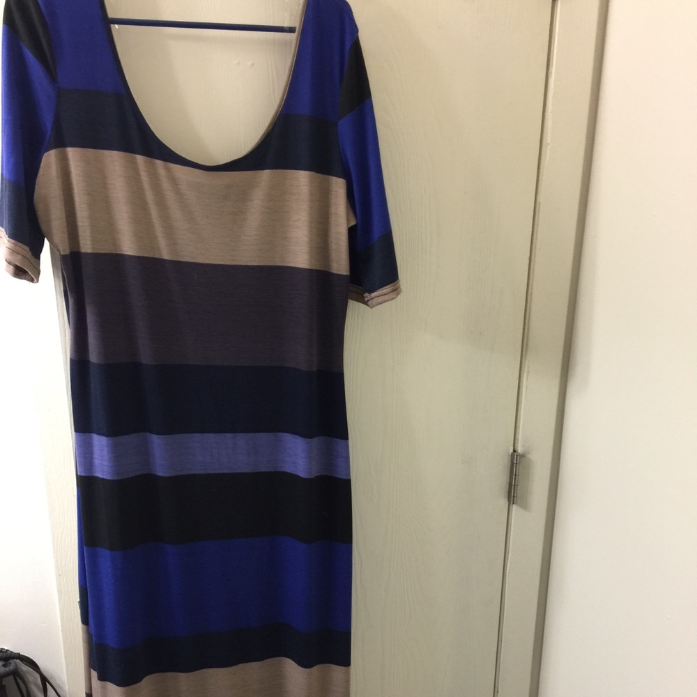 Blue/tan striped dress