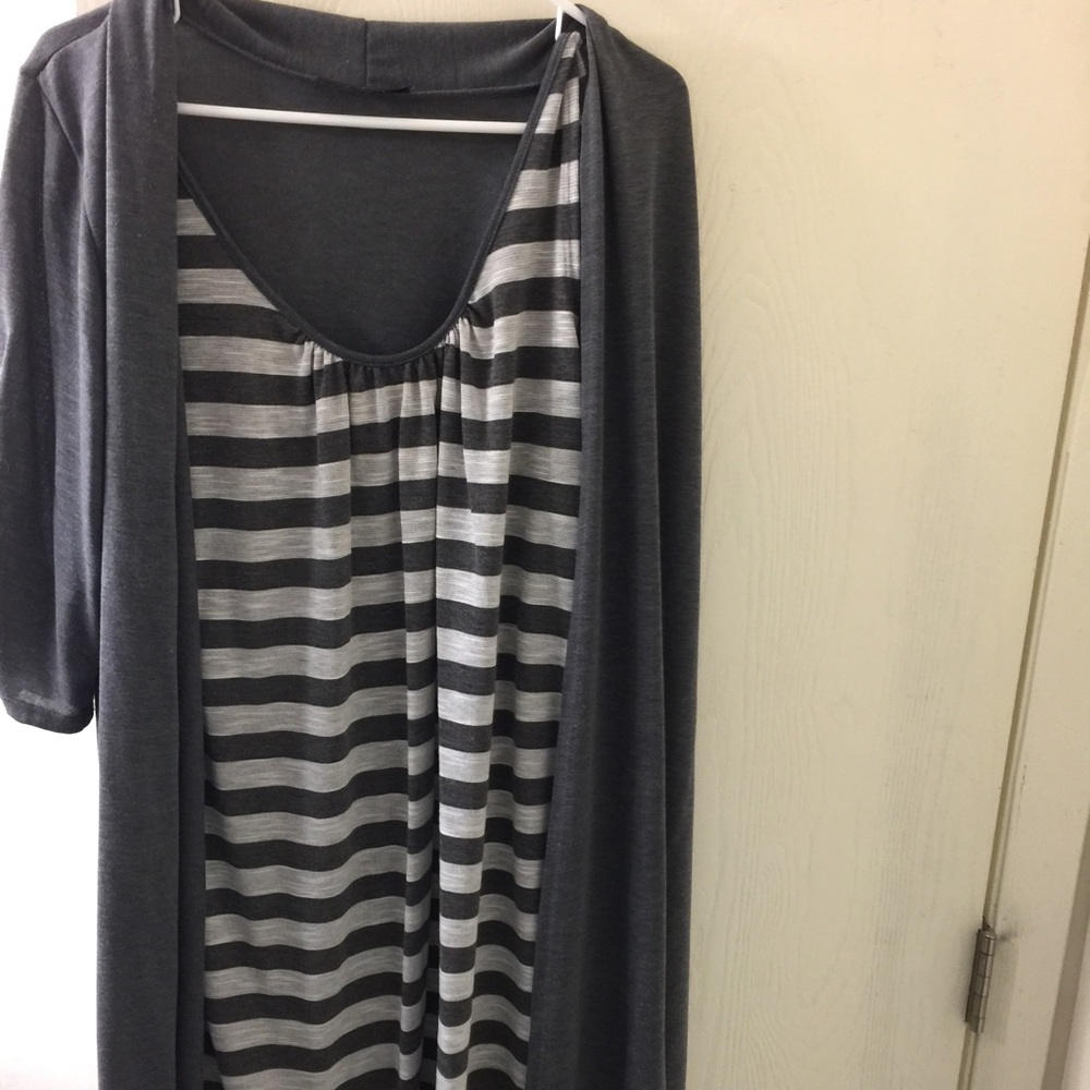 Grey striped dress with attached jacket