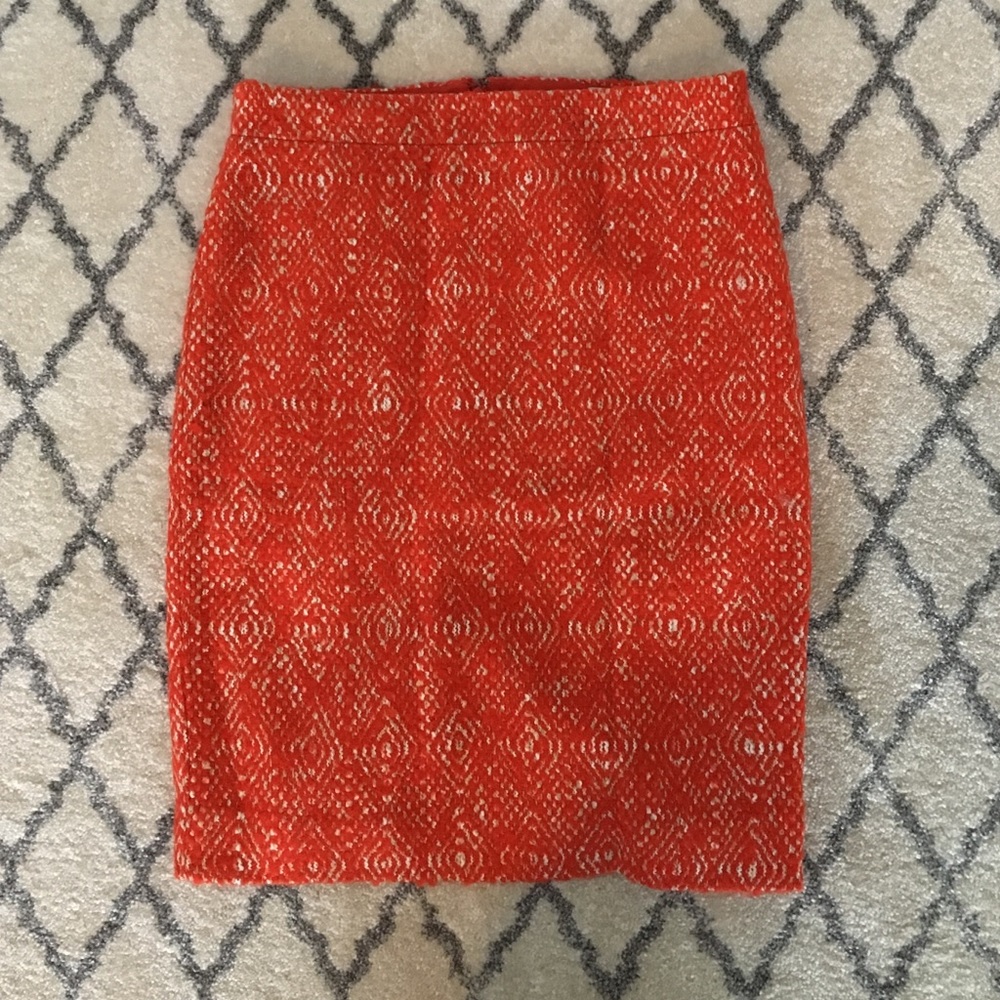Orange and cream wool J Crew pencil skirt