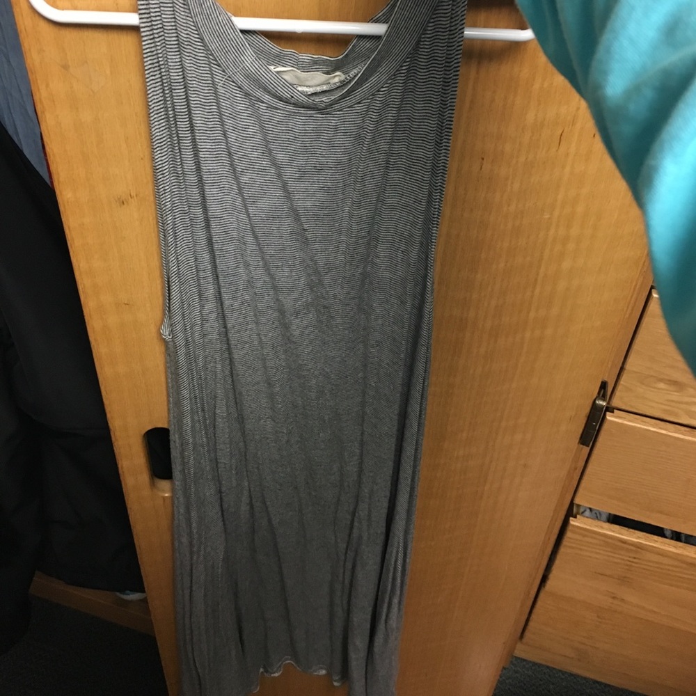 Flowy, soft, casual, black and gray striped dress