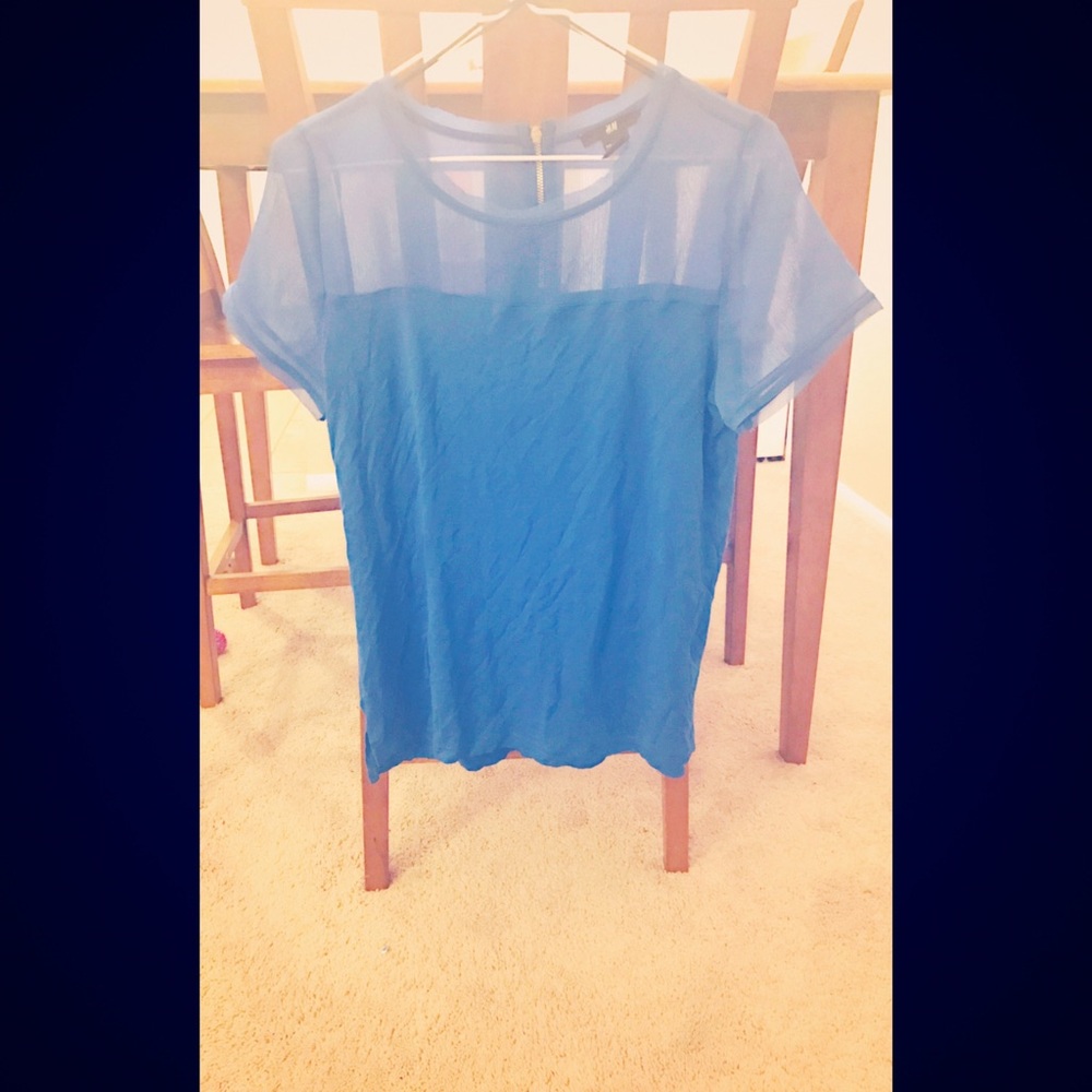 H&M raw edge textured sheer chiffon shoulder tee