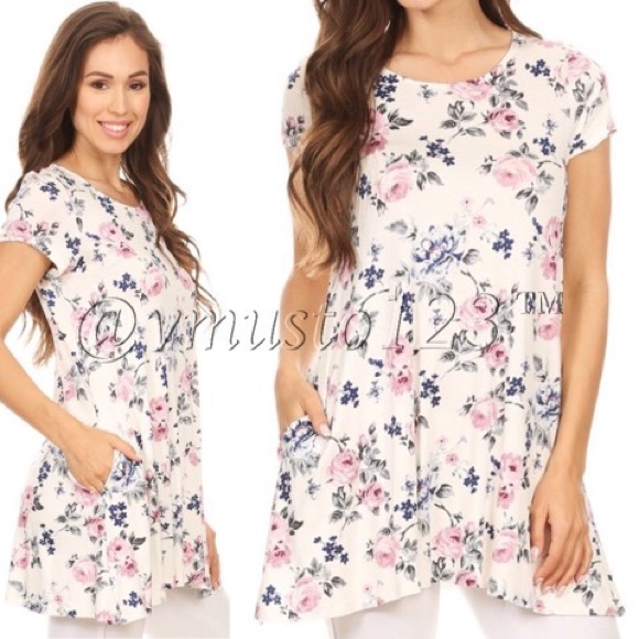 ‼️LAST 1 SZ L- IVORY FLORAL TOP WITH POCKETS - Picture 3 of 5