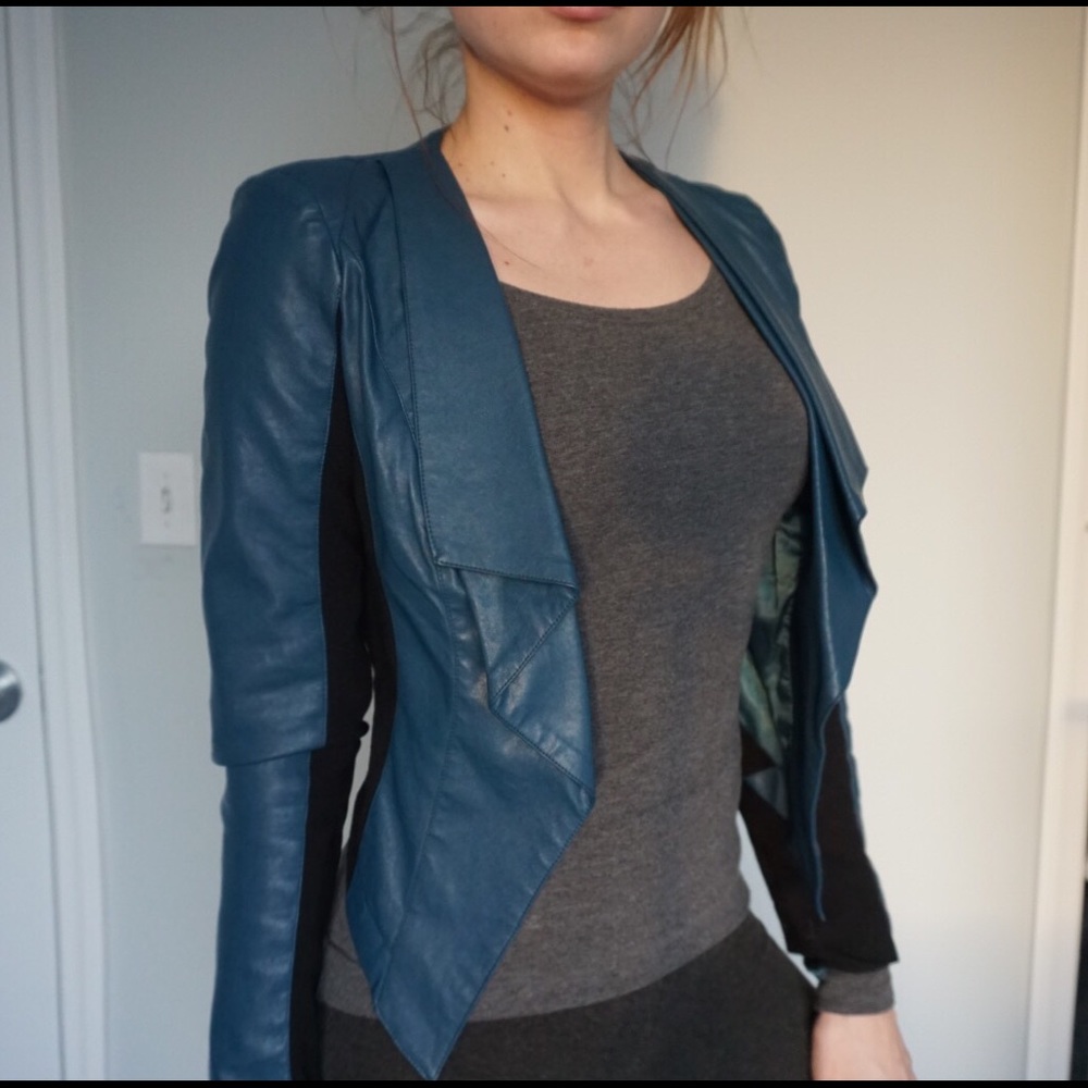 Blue Akira Faux Leather Crop Jacket