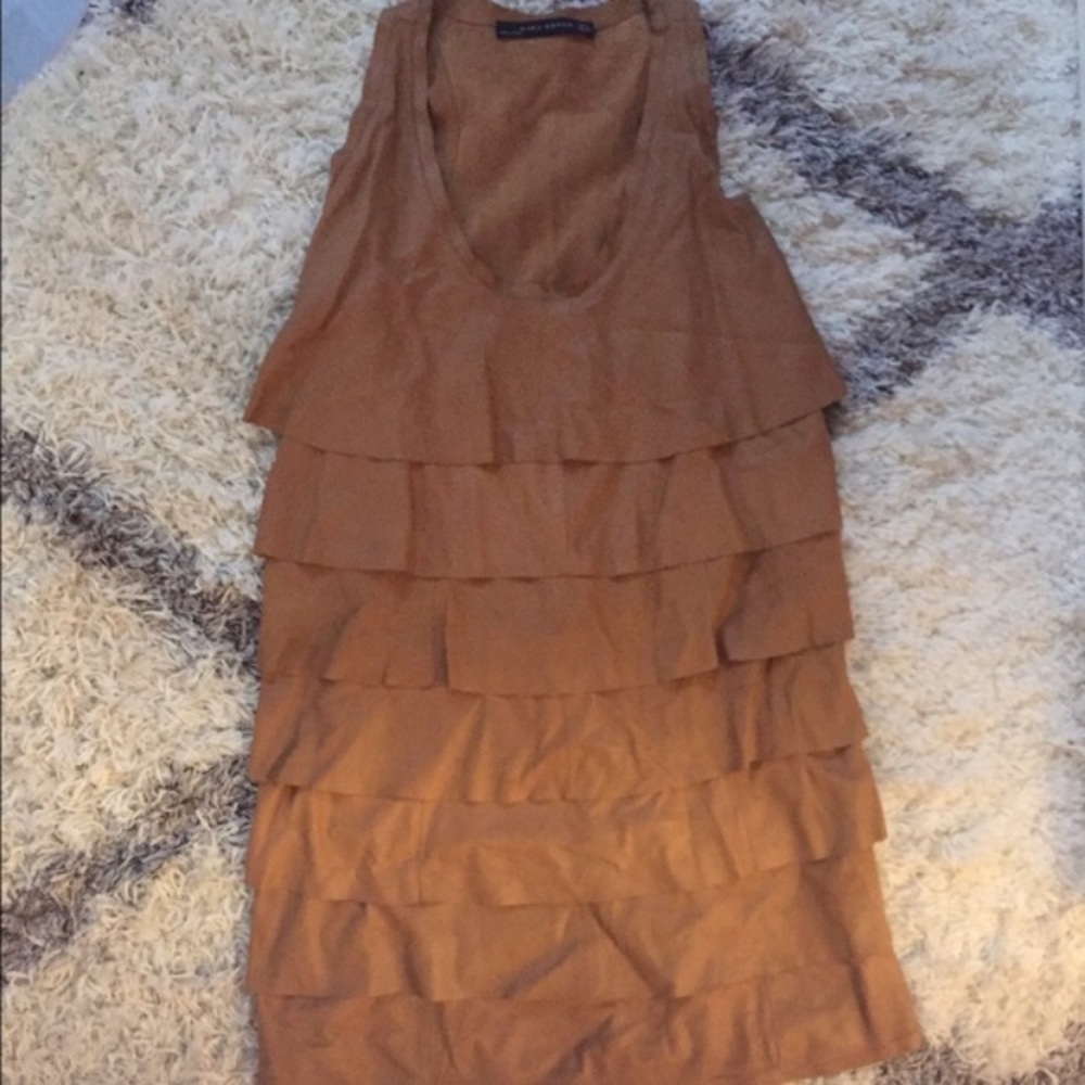 NWOT Genuine leather camel Zara dress size Ca