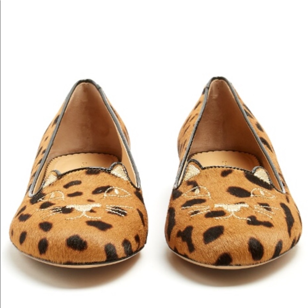 Charlotte Olympia Leopard Print Kitty Flat Shoes