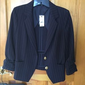 Navy blue pinstriped blazer