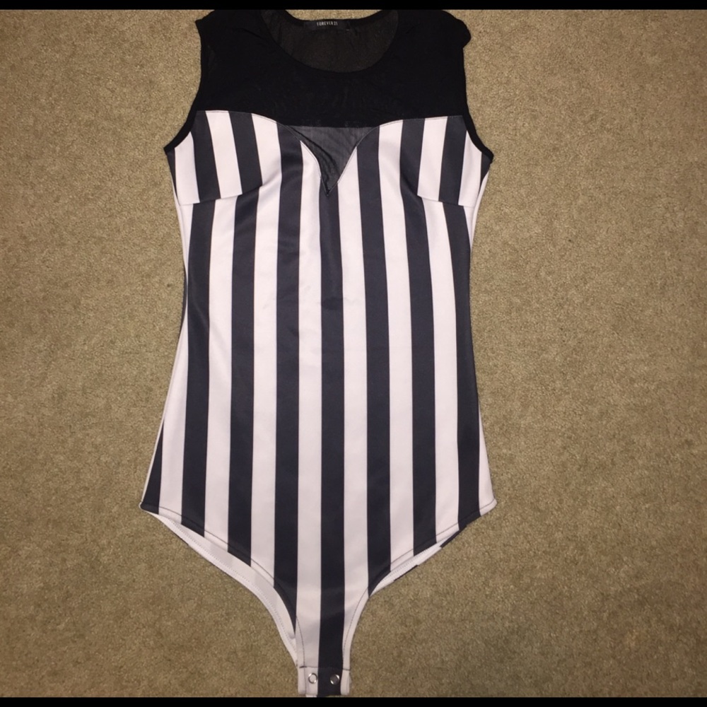 Black and white stripped bodysuit
