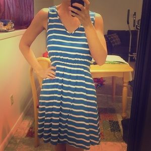 Blue and white striped cotton dress