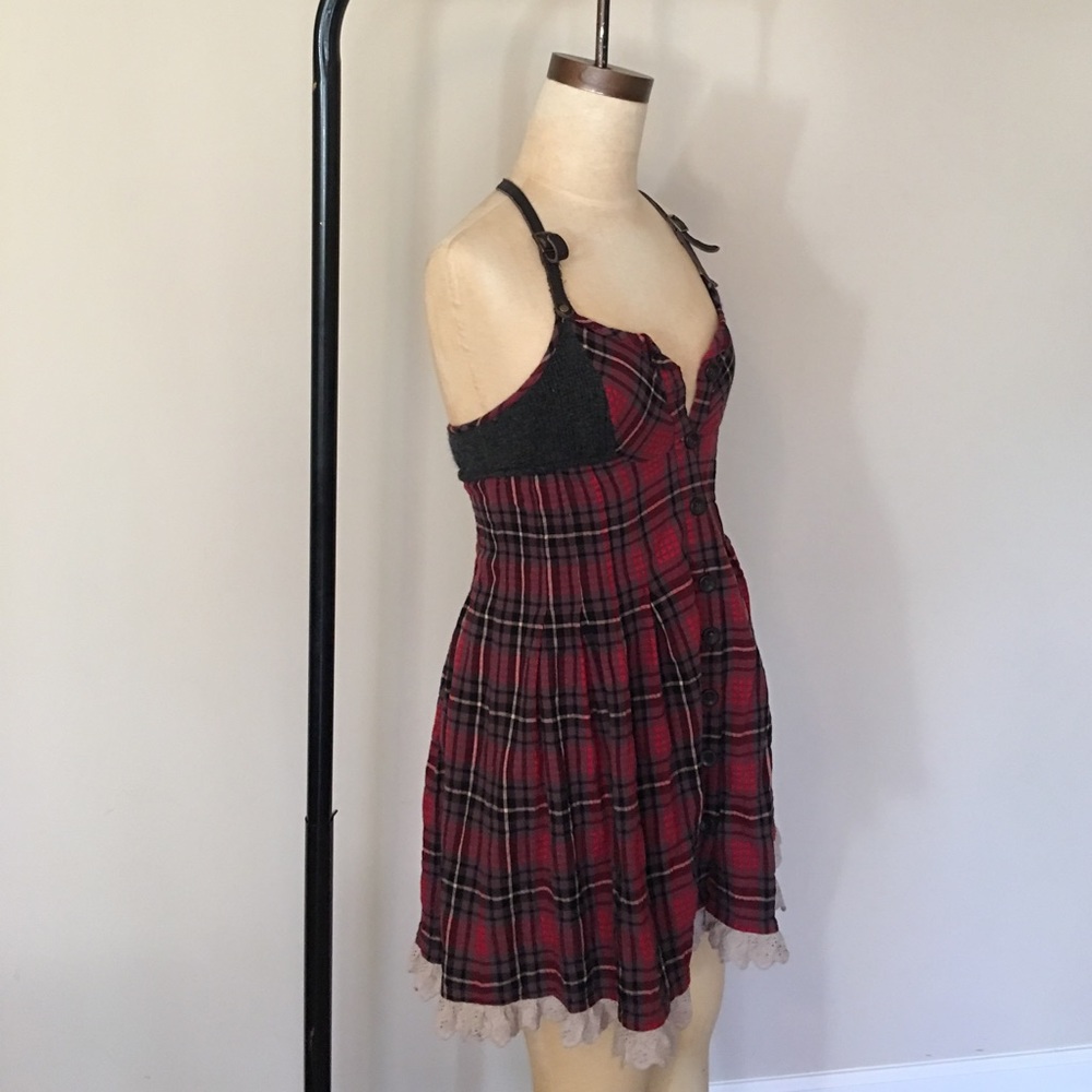 Free people flannel mini dress with leather