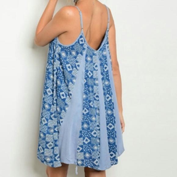 Sky Blue & Navy Aztec Print Dress - Picture 2 of 2