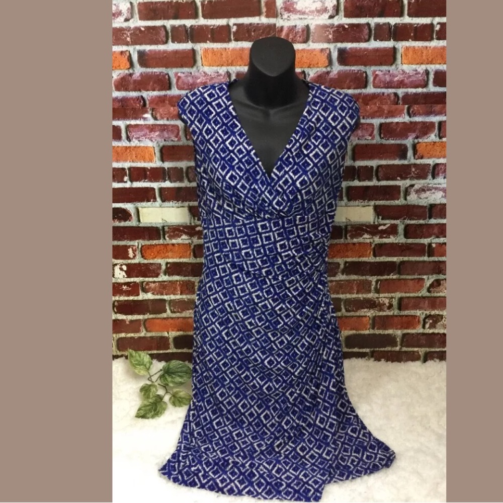 LAUREN GEOMETRIC CAREER COCKTAIL STRETCH DRESS