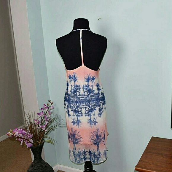 FINAL PRICE Peach & Blue Palm Tree Print Dress - Picture 2 of 2