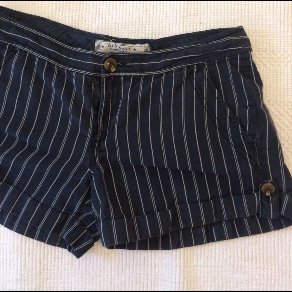 Dark blue stripe shorts - linen/cotton