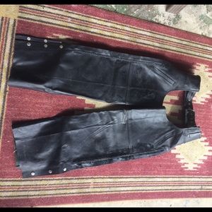 ( Harley Davidson riders )Black leather chaps