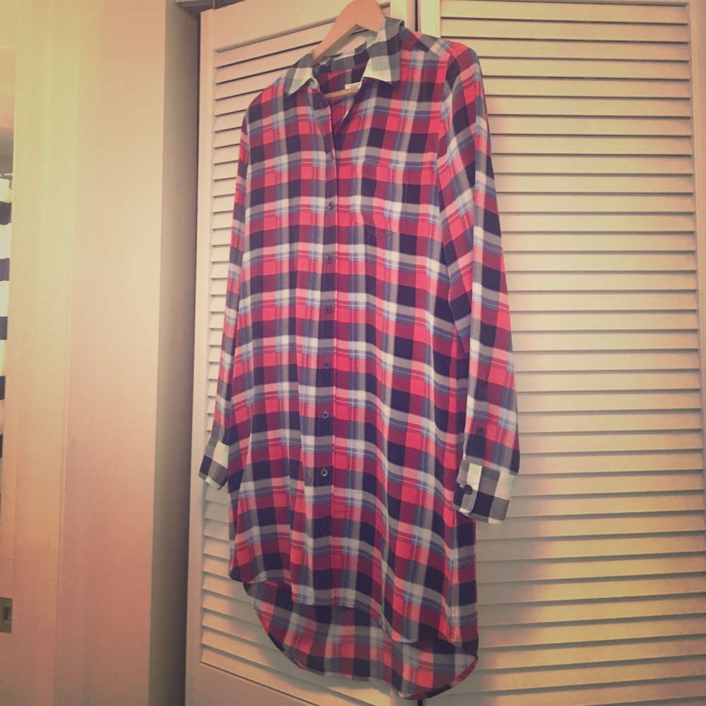 Equipment silk long sleeve plaid shirt dress, XS