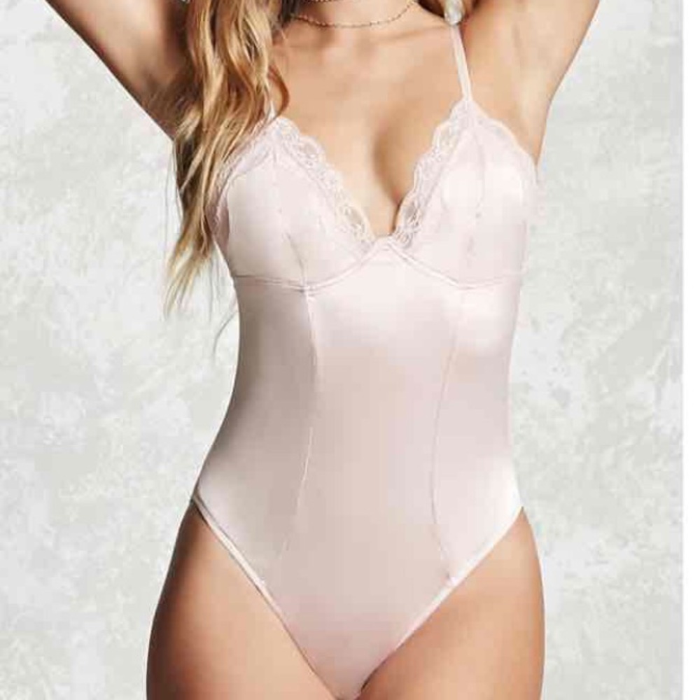 Satin lace trim bodysuit