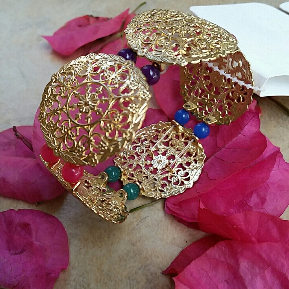 Colorful Stretch Gold Bracelet mandala