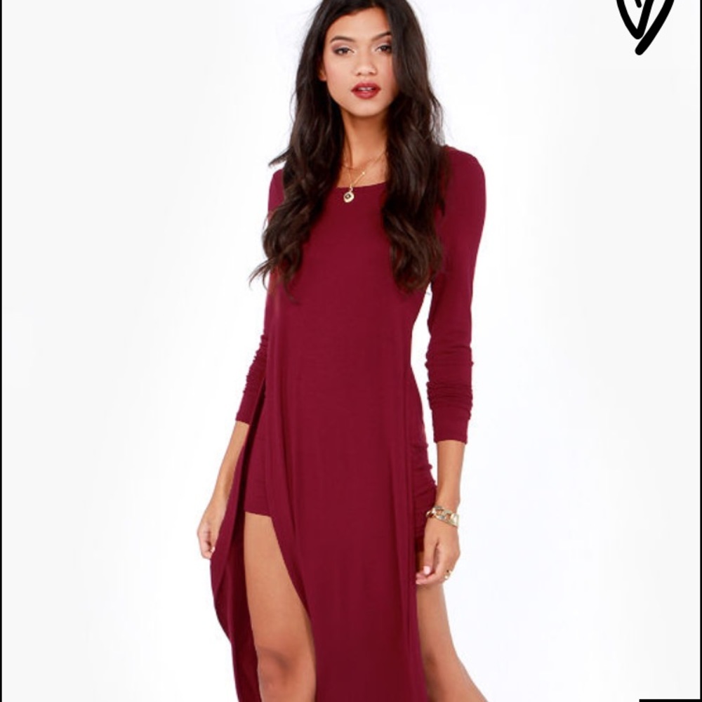 Lulu's The Great Divide Long Sleeve Burgundy dress